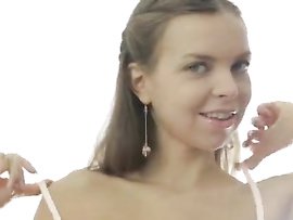 Teen In Lace Panties And Stockings Strips And Fingers