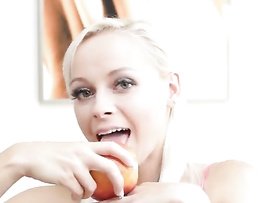 Big Eyed Blonde Beauty Gets Frisky With A Dildo